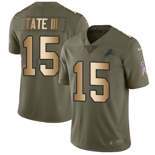 Nike Lions #15 Golden Tate III Olive/Gold Men's Stitched NFL Limited Salute To Service Jersey
